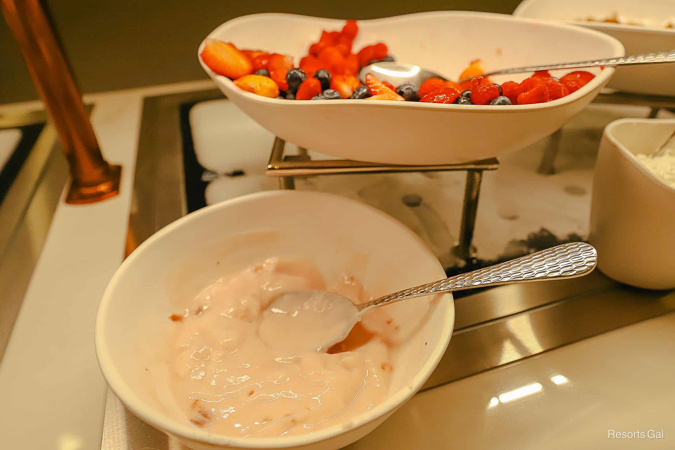yogurt with berries on the breakfast buffet 