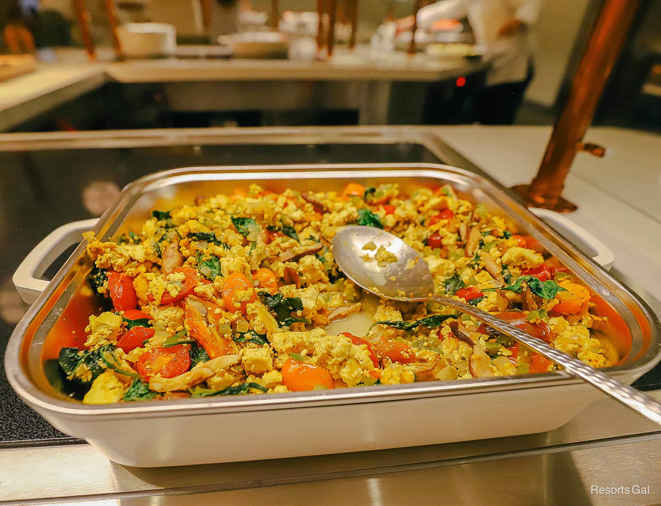 a plant-based dish with tofu and vegetables on the breakfast buffet at 1900 Park Fare 