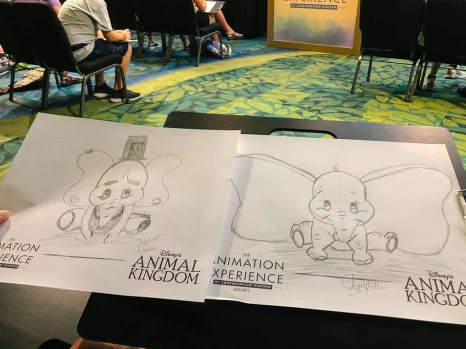 compared sketches of Dumbo at the Animation Experience at Disney's Animal Kingdom 