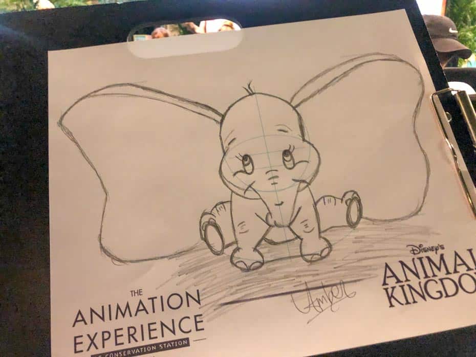 a sketch of Dumbo the elephant drawn in the Animation Experience 