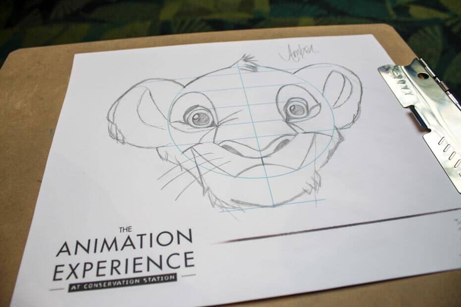 a drawing of Simba completed at the Animation Experience at Conservation Station 