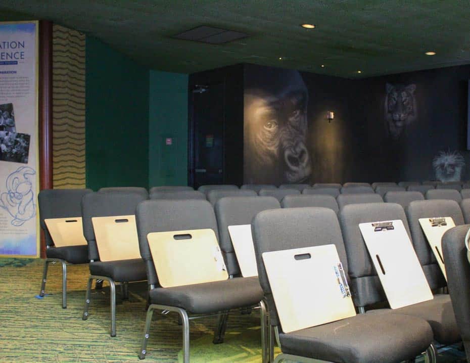 clipboards in each chair at the Animation Experience 