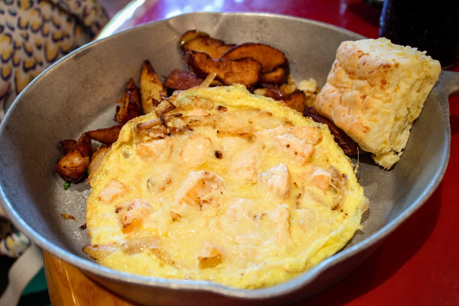 a frittata with a biscuit and bacon from Whispering Canyon Cafe