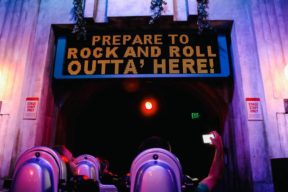 Countdown with guests waiting for the initial launch of the Rock 'n' Roller Coaster