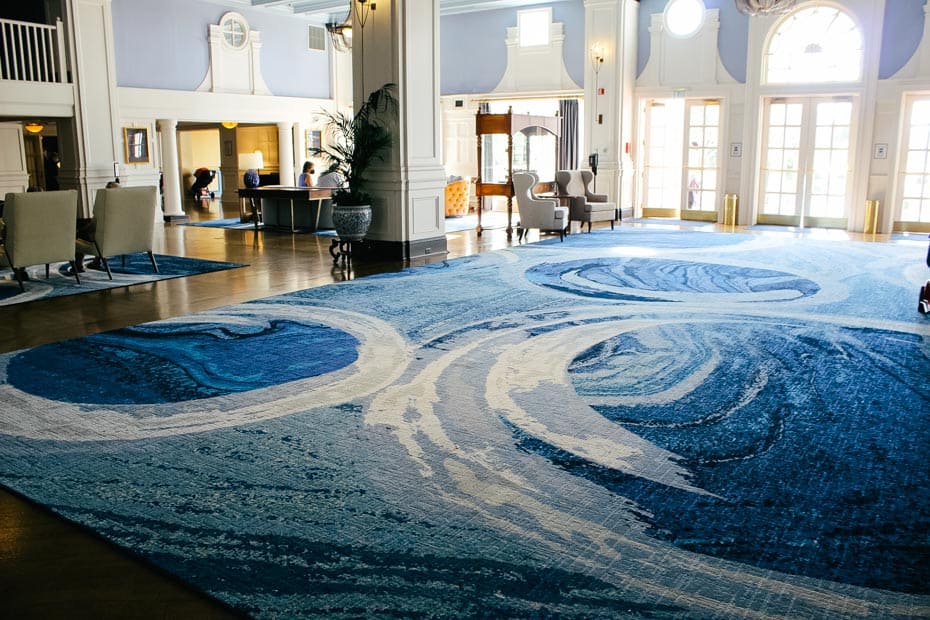 rug with hidden Mickey in the lobby of the Yacht Club 
