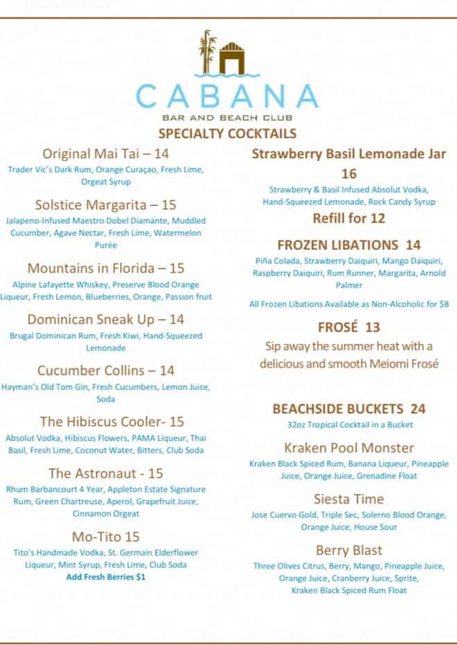 a menu with specialty cocktails