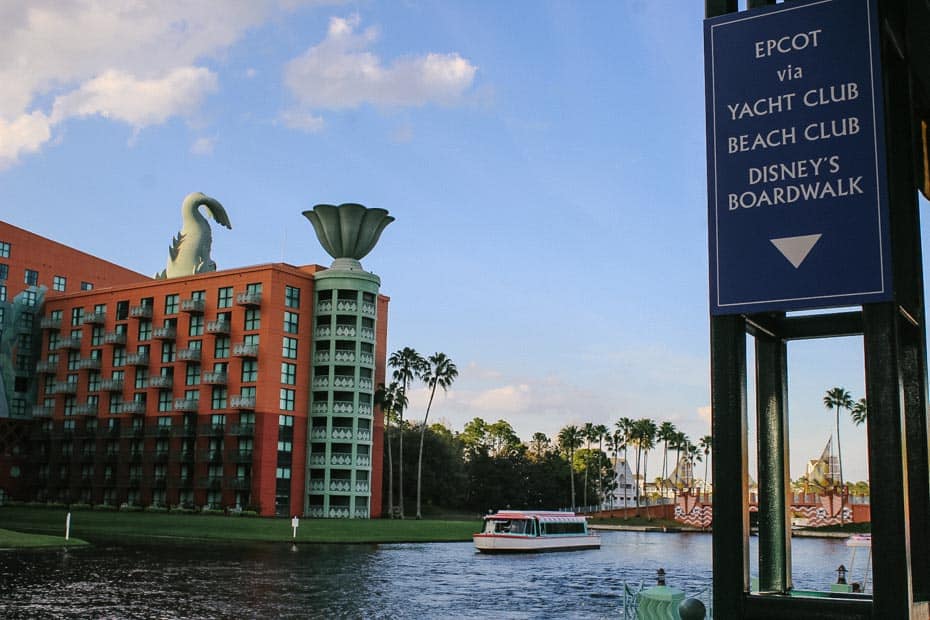 a sign for boarding the Friendship boats form the Swan and Dolphin Hotel