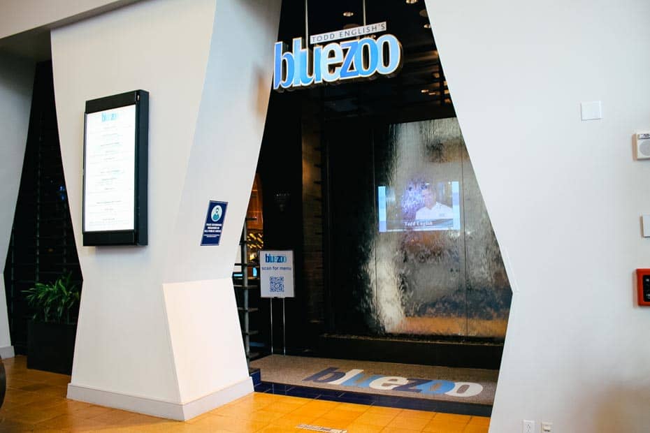 the entrance to Todd English's bluezoo restaurant at Disney's Swan and Dolphin Hotel