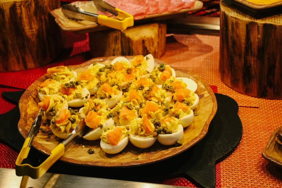 deviled eggs topped with smoked salmon
