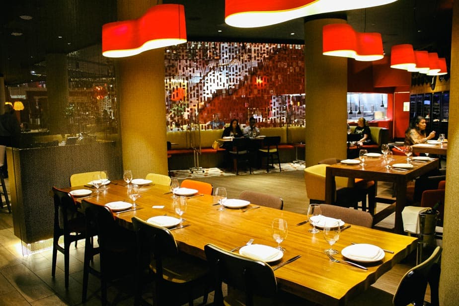 long table with chairs for a large party at Jaleo