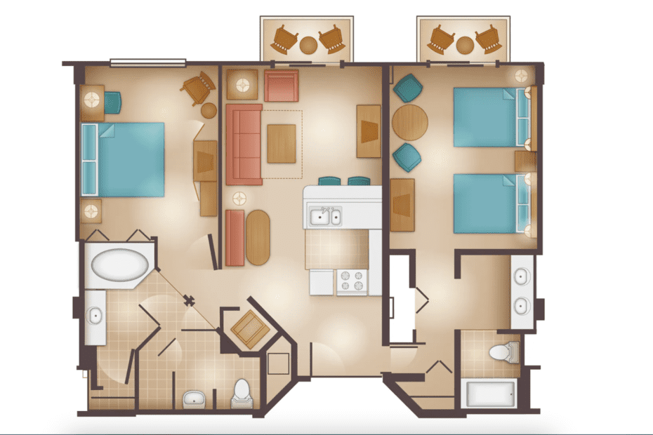 Two Bedroom Villa Floor Plan at Beach Club 