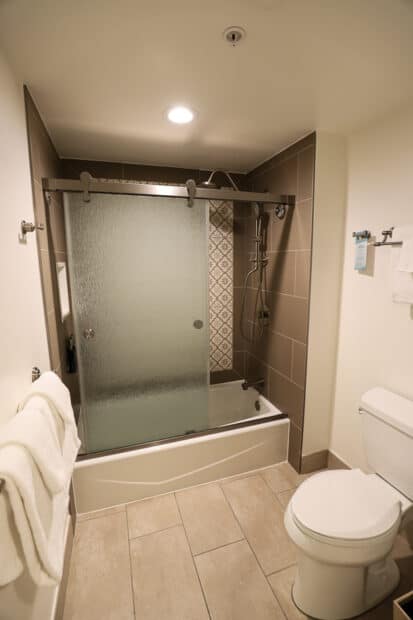 Tub with Shower Combination and Water Closet in the Guest Bath