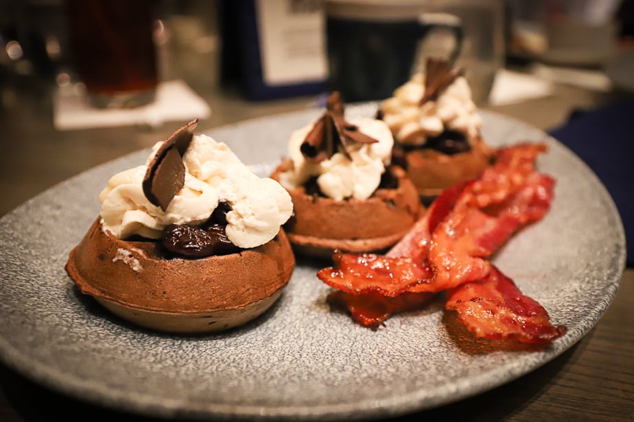 chocolate waffles with bacon at a restaurant in the Epcot Resorts Area