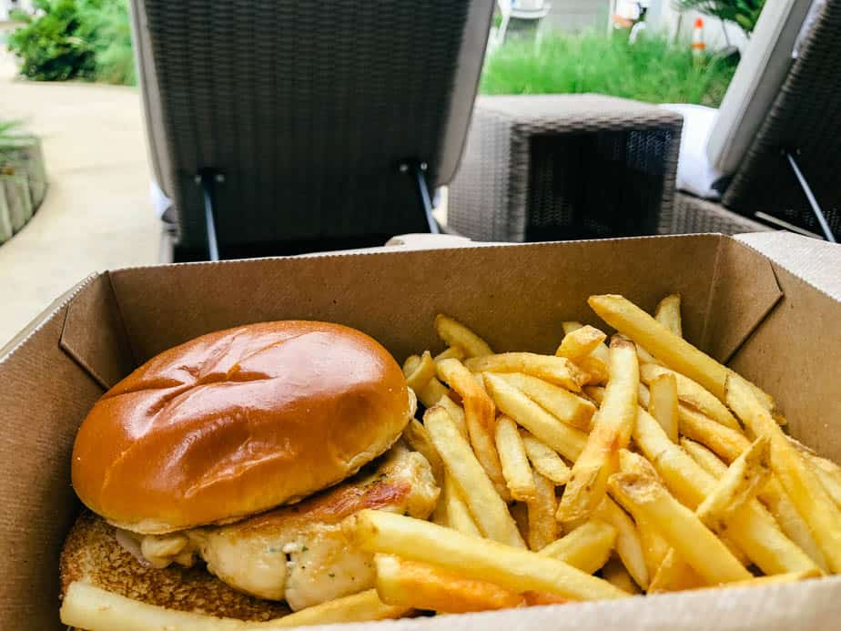 grilled chicken sandwich with fries from Disney Yacht Club 