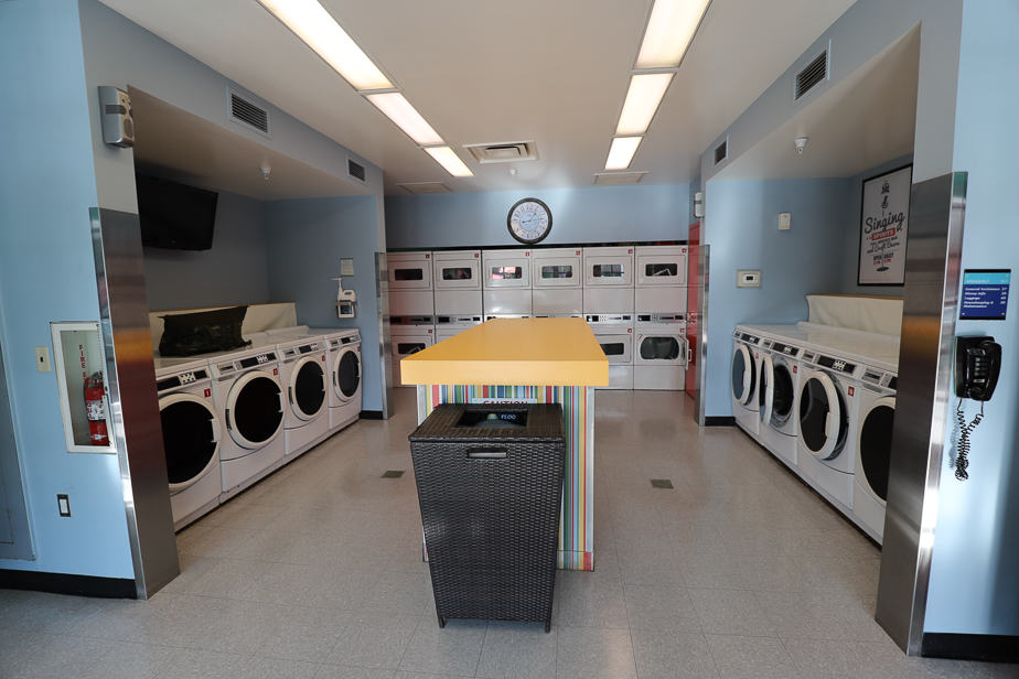 interior of the Calypso Pool laundry room