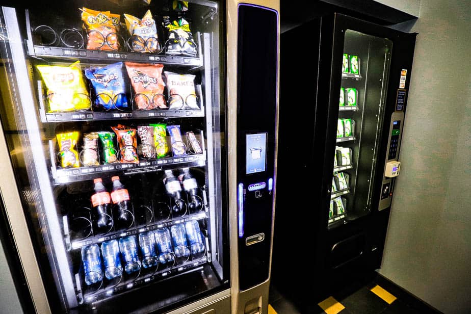 a vending machine with snacks and drinks 