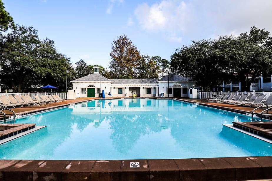 the laundry room behind a quiet pool in the Mansions section of Port Orleans Riverside 