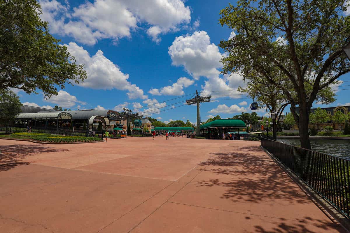 the Skyliner station and boat dock for Epcot's International Gateway 