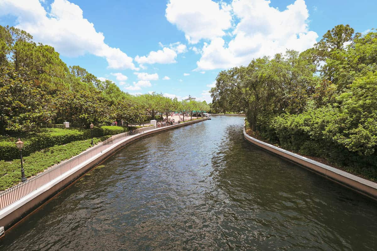 the canal leading into the International Gateway at Epcot 