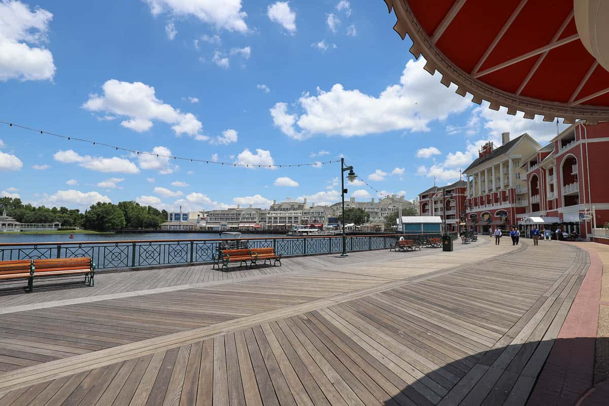 a view of the Boardwalk with it's bright red and yellow colors 