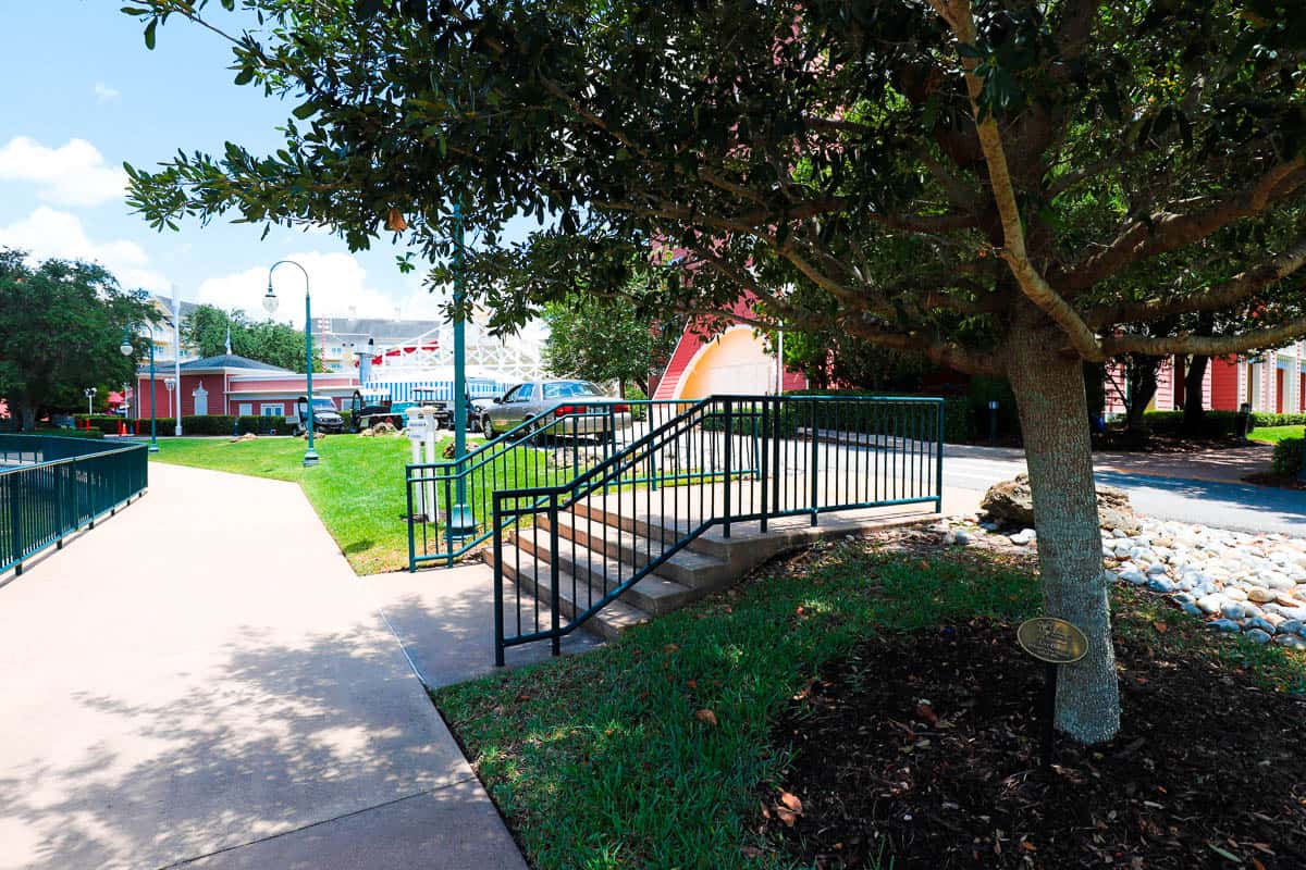 small sets of staircases that lead up to Disney's Boardwalk 