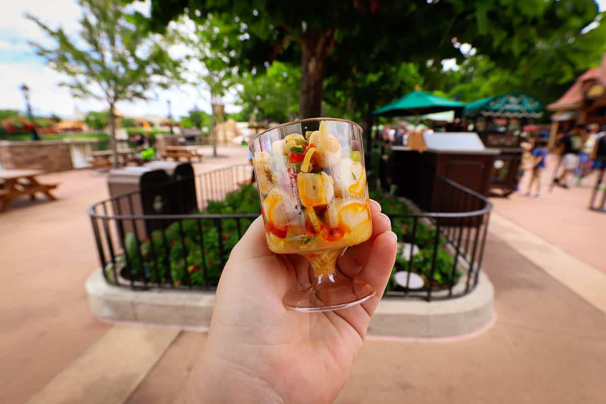 dish with fish salad at Epcot Food and Wine Spain booth