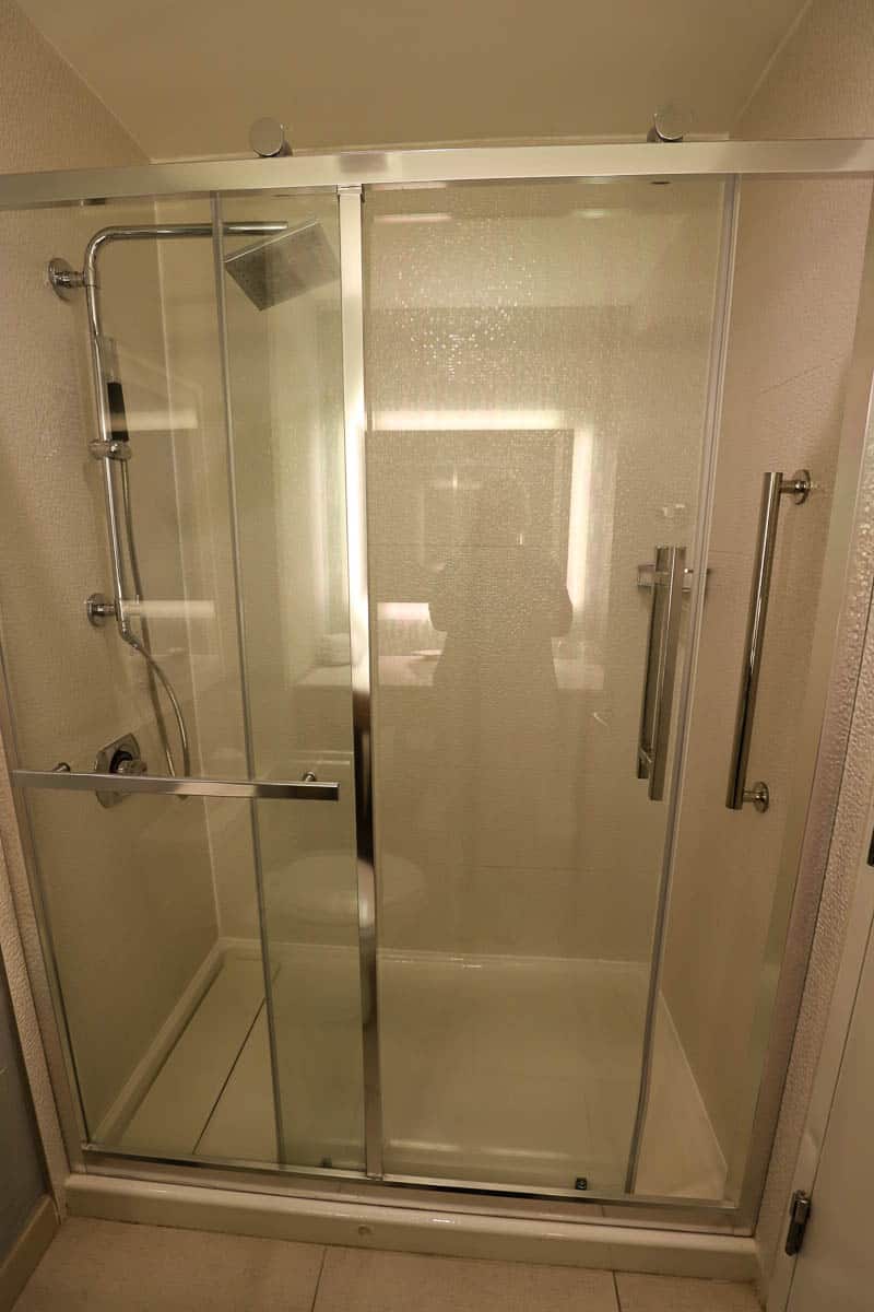 the walk-in shower at our room at the Swan and Dolphin