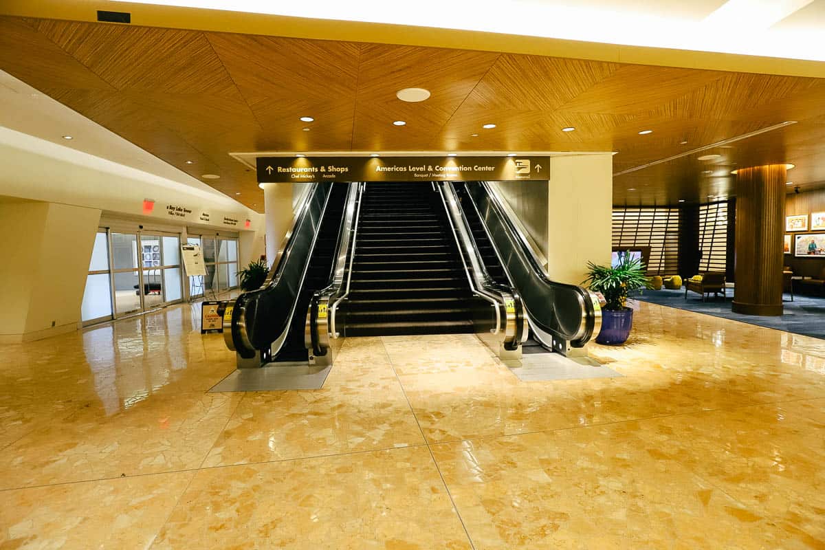 the escalator to the Grand Concourse at Disney's Contemporary Resort