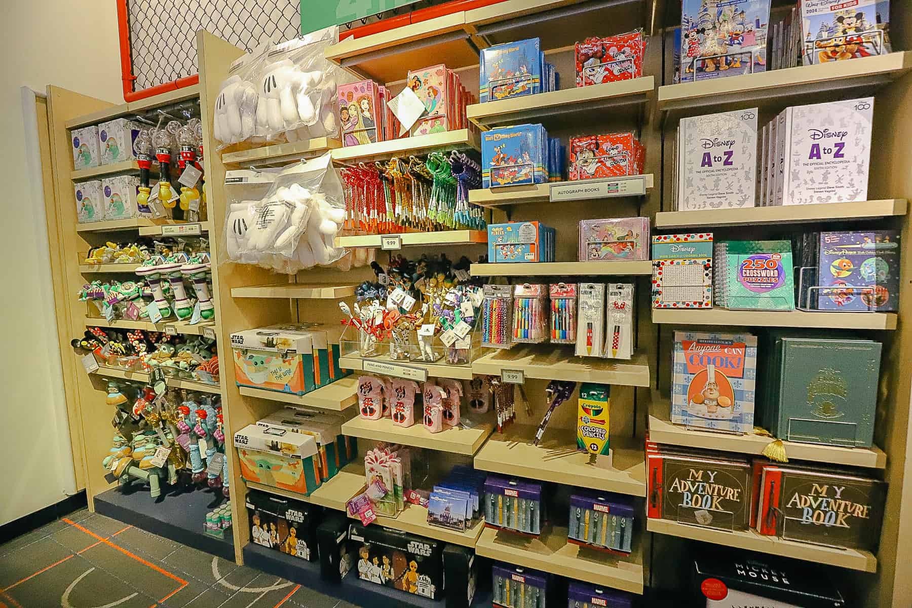 a display with ink pens, and other Disney journals and books 