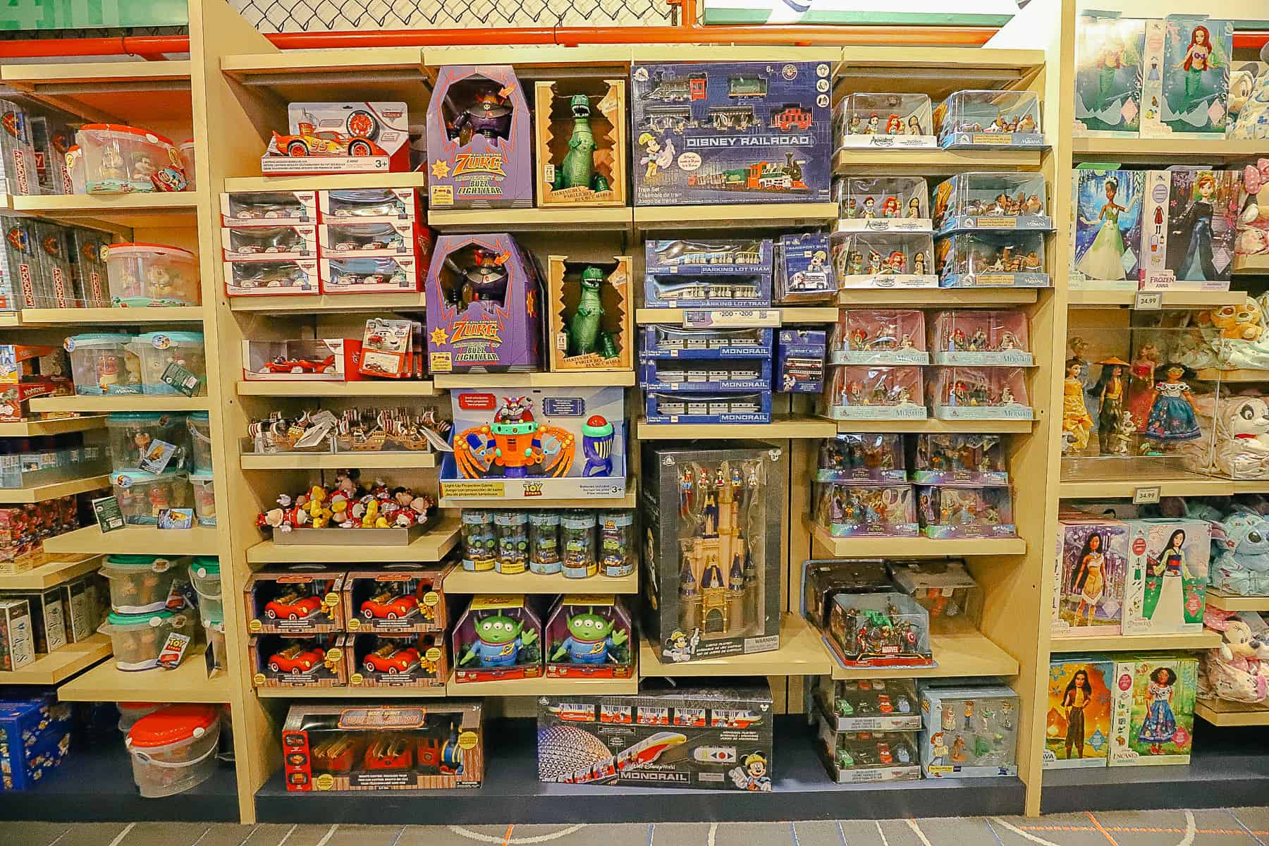 a display of toys in the gift shop at Disney's All-Star Sports 