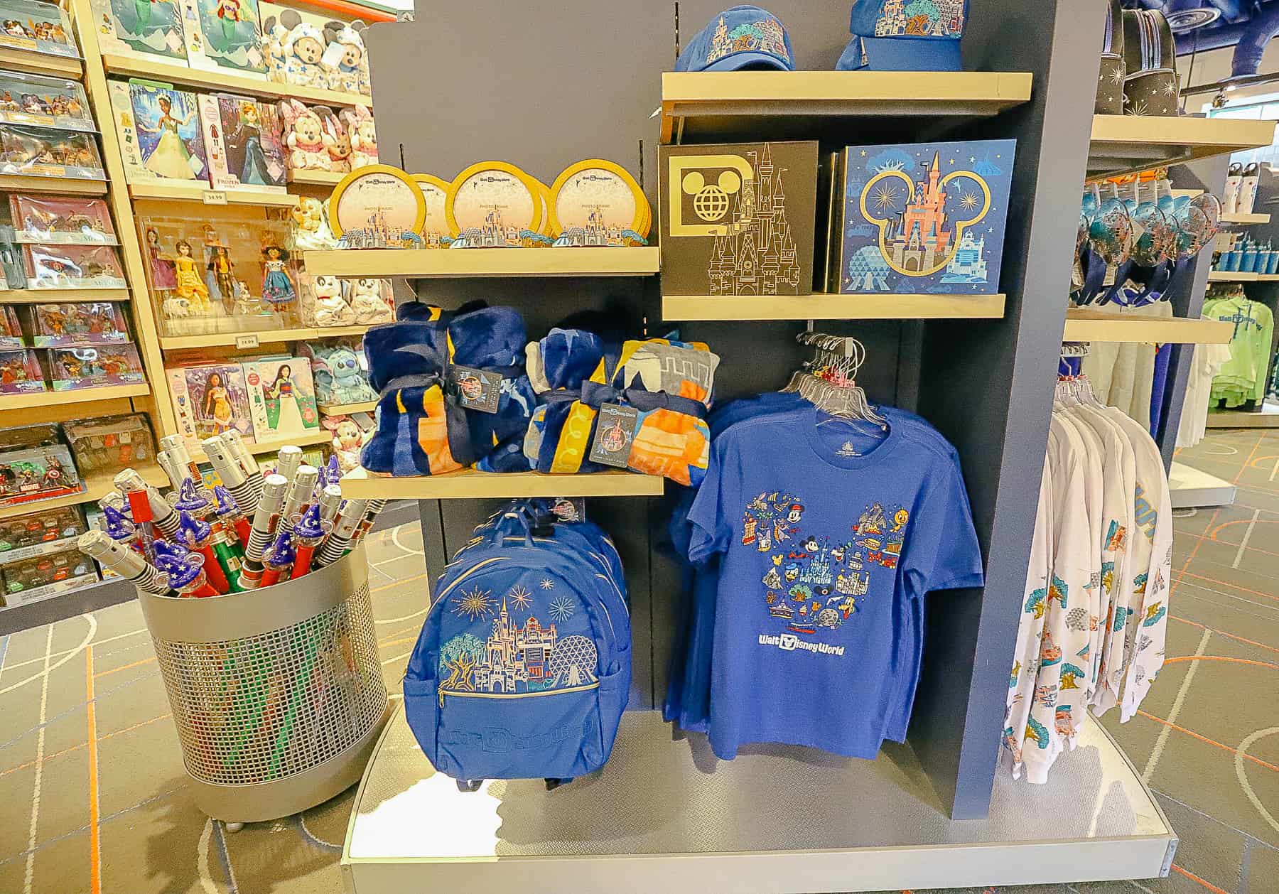 a display of Disney themed merchandise 