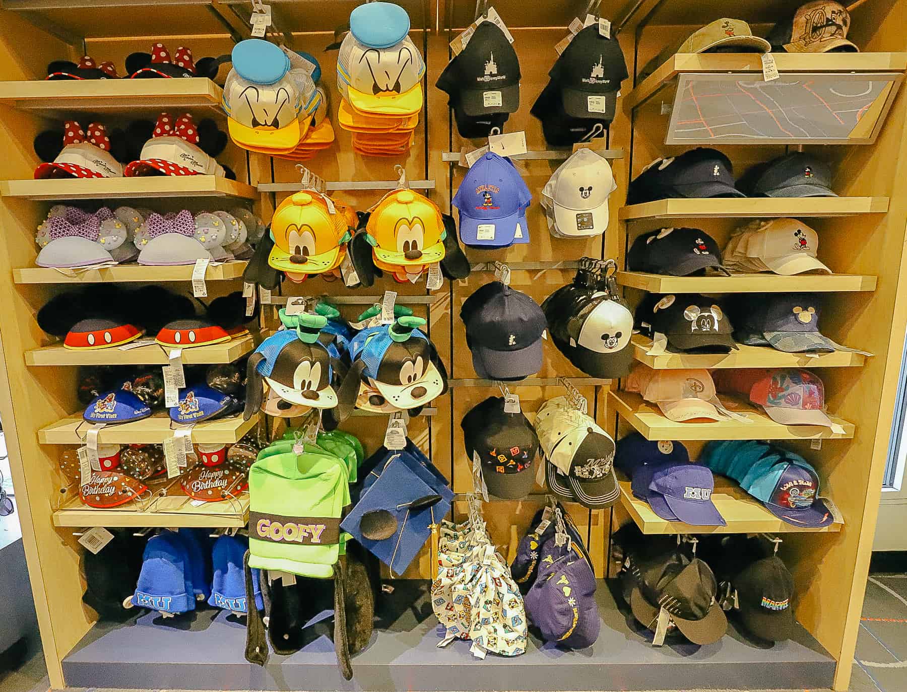 a display with a variety of hats and ears