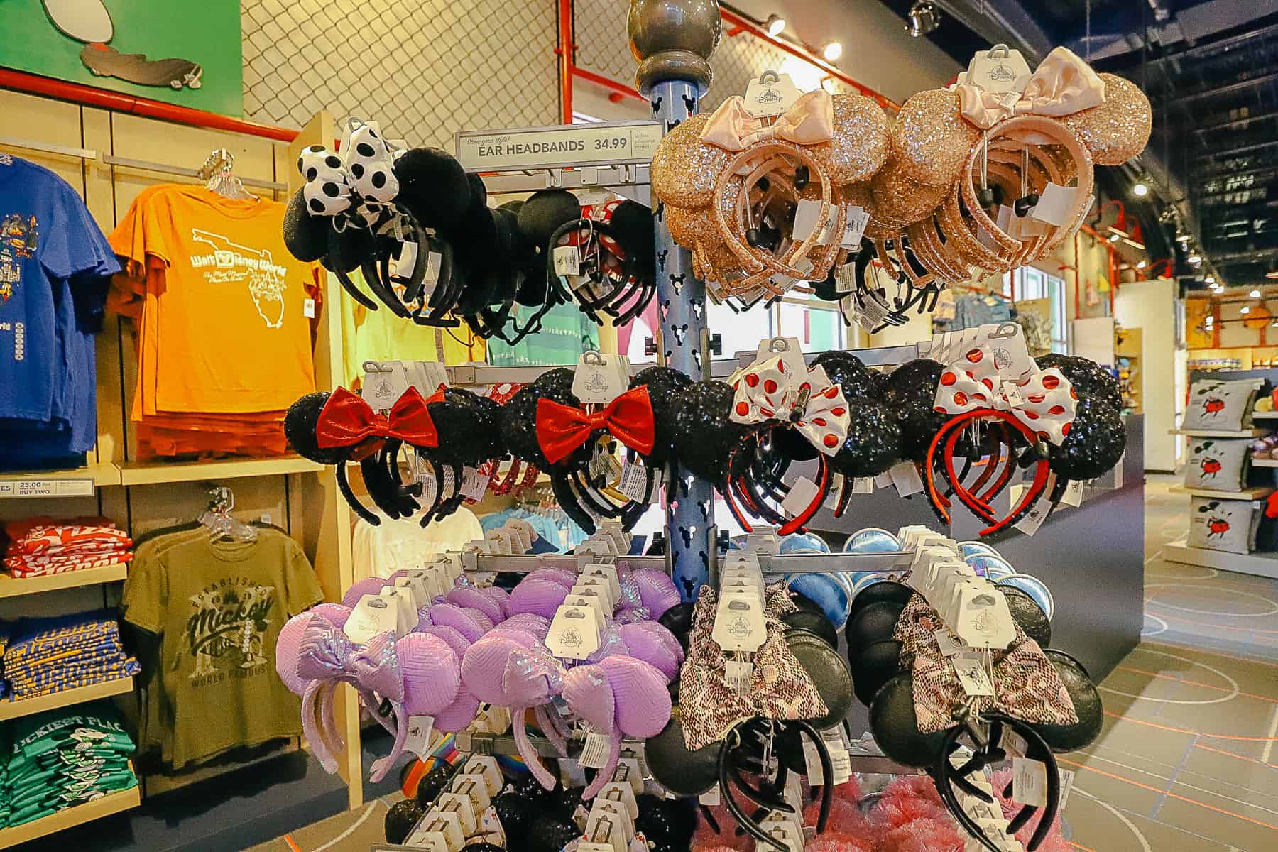 a display with Minnie Ears at the All-Star Sports Gift Shop