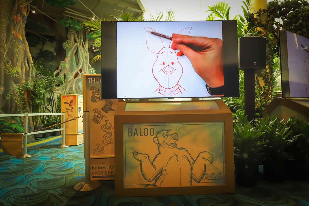 an almost finished sketch of Piglet drawn in the Animation Experience at Animal Kingdom 