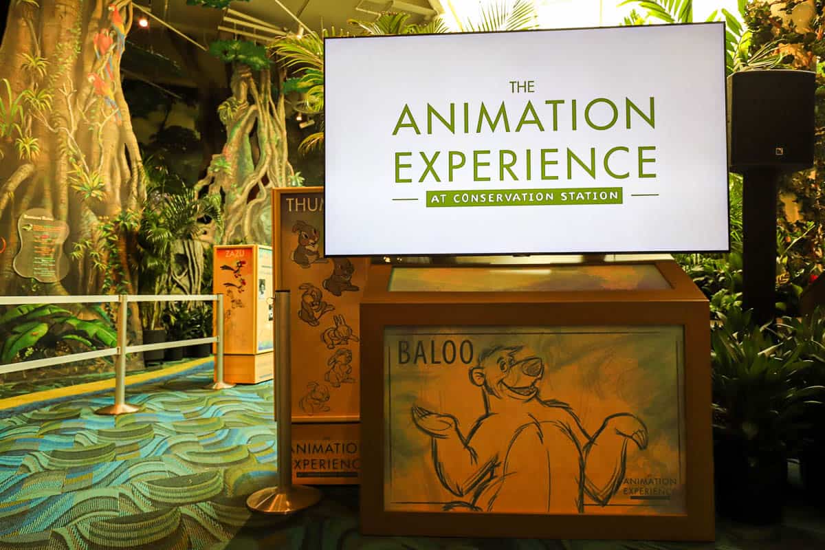 a television screen that reads The Animation Experience at Conservation Station 