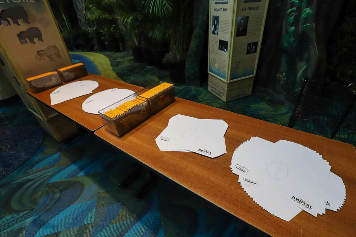 papers and pencils for guests at the Animation Experience at Disney's Animal Kingdom 