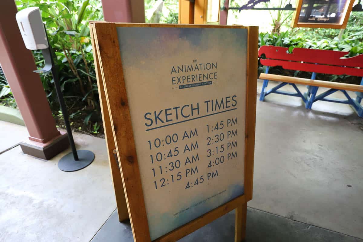 a list of sketch times for the Animation Experience at Disney's Animal Kingdom 