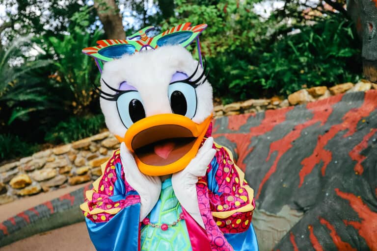 Daisy Duck in her prehistoric look at Animal Kingdom