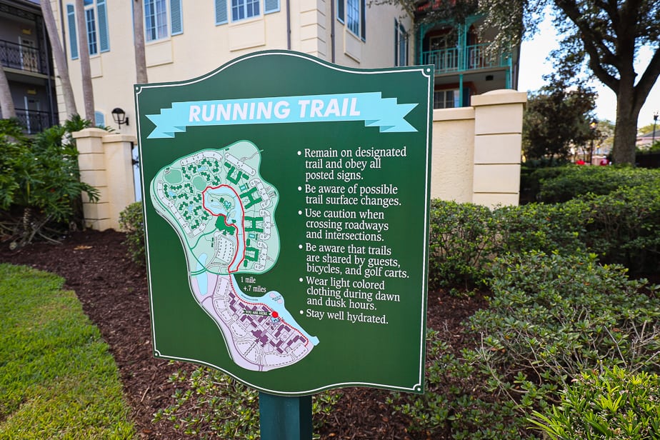 the running trail map at Port Orleans French Quarter 