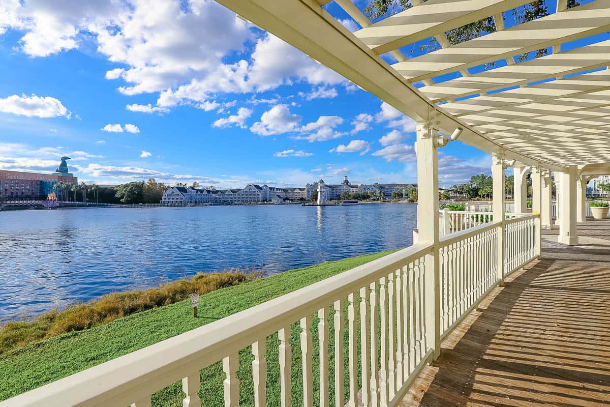 Disney's Yacht Club from the gazebo at Boardwalk