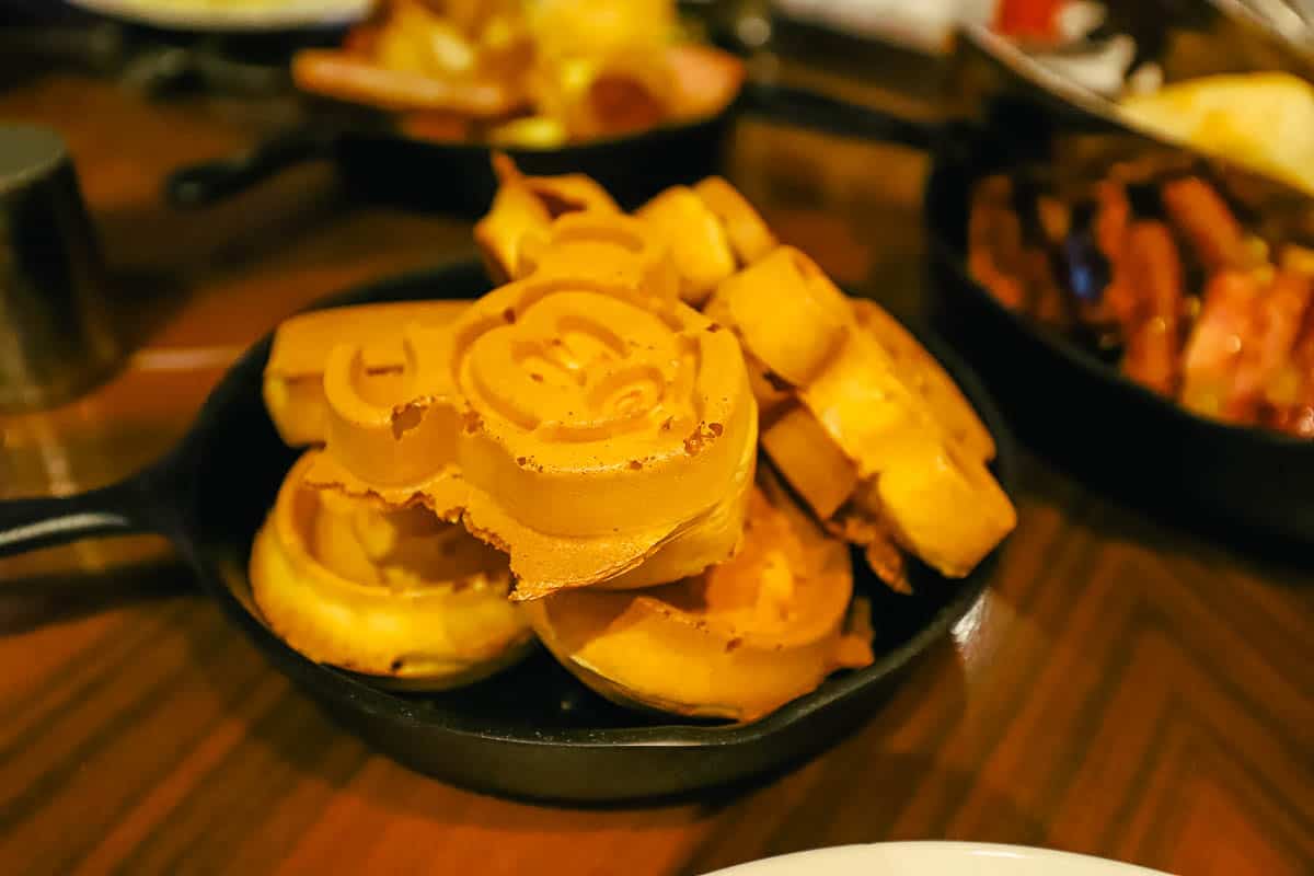 Close-up of Mickey Waffles at the 'Ohana Character Breakfast 