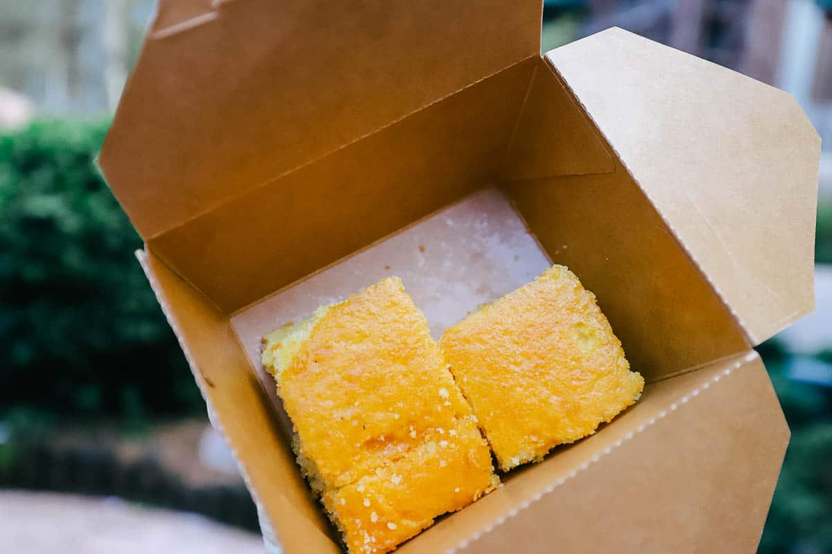 a box with pieces of cornbread 
