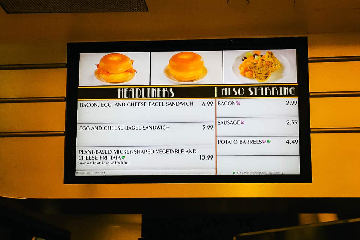 a menu board with breakfast items at All-Star Movies 