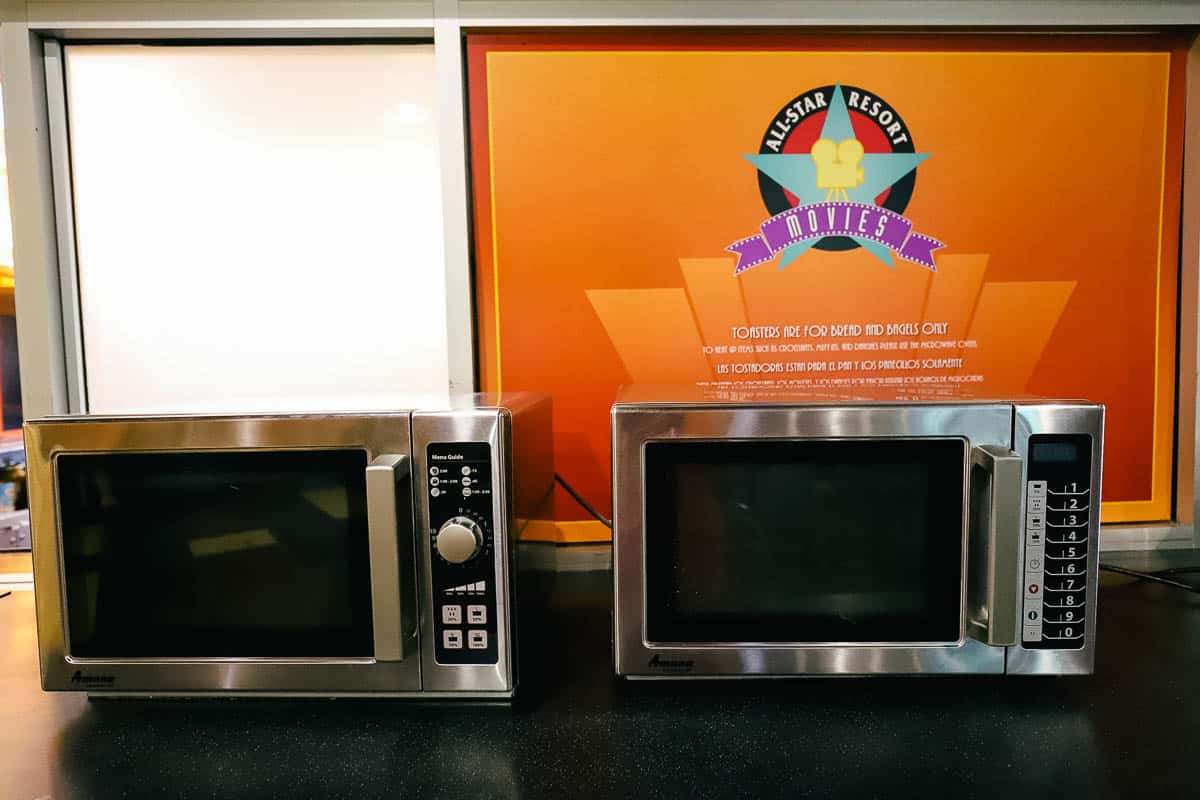 two microwaves in the food court for guests to heat items at All-Star Movies 