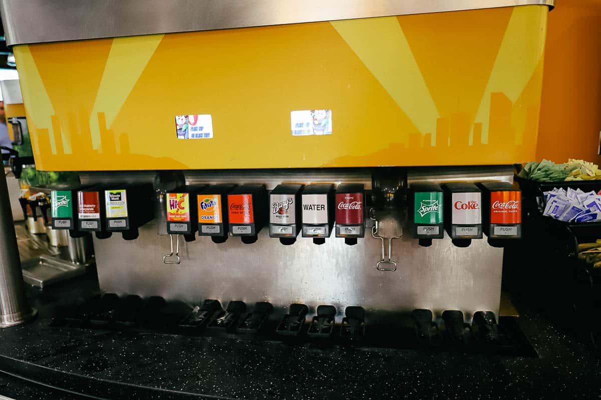soda dispensers with Coca Cola products 