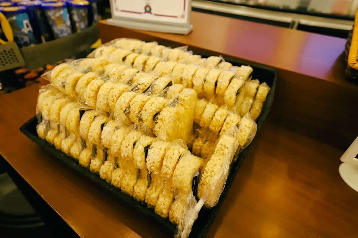 rice crispy treats shaped like a Mickey Mouse sitting near the register 