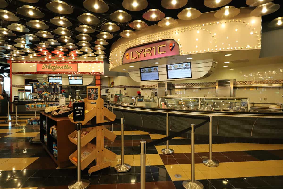 a food court station with a sign that says Lyric over it 