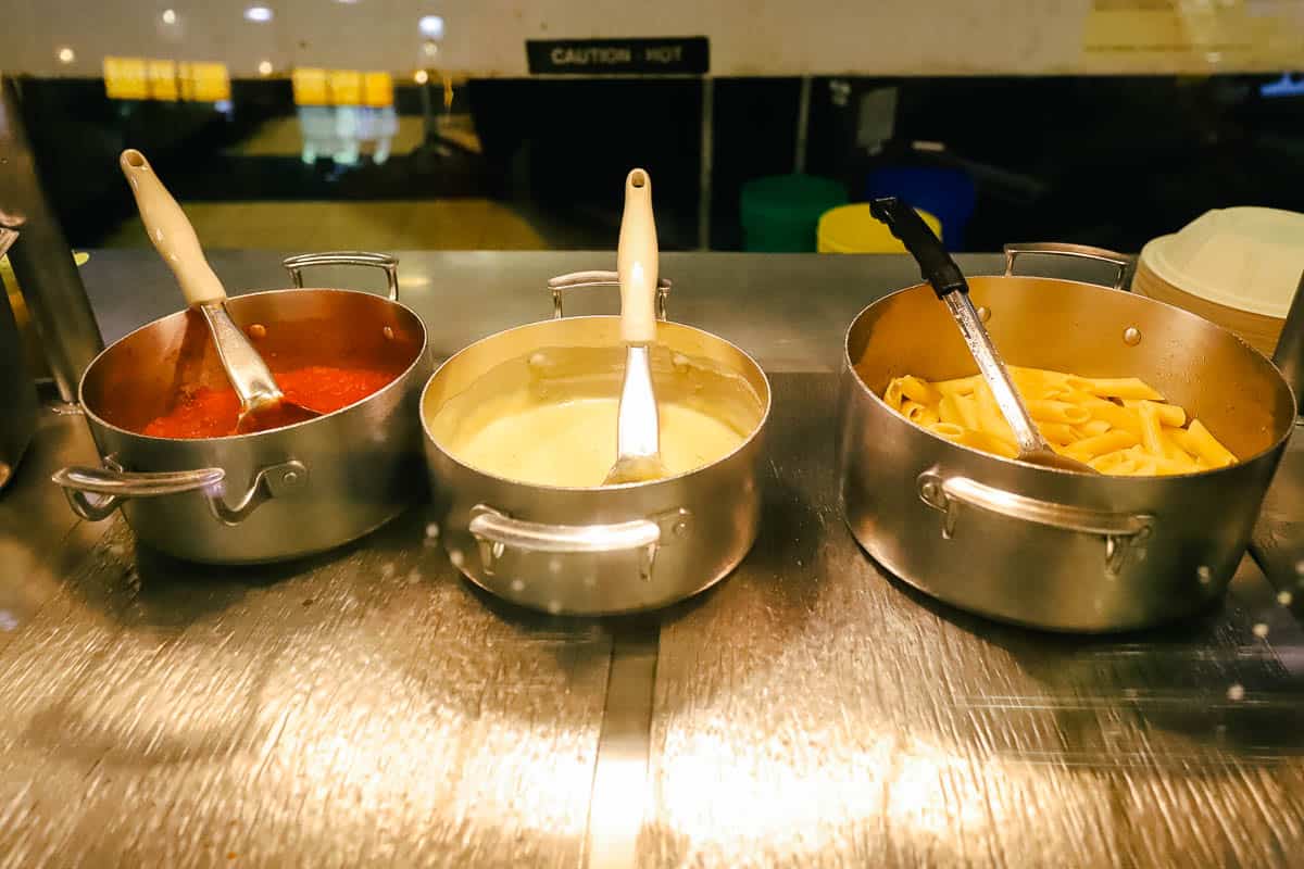 The pasta with sauces that a cast member will assemble in front of you. 