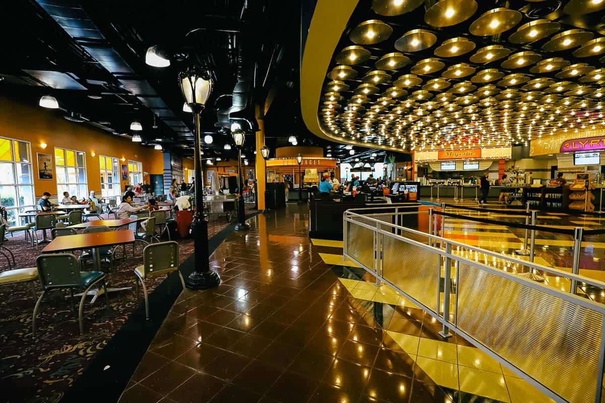 an overview of the All-Star Movies food court and how it looks like a movie theater 