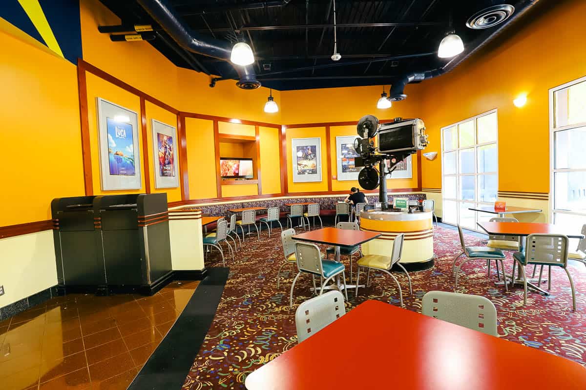the sitting area in the back of the All-Star Movies food court 